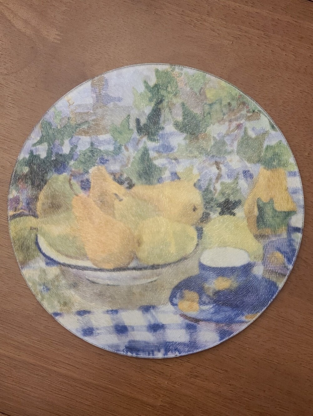Vintage R2S Monza Melplus Italy 8” Round Glass Trivet Pear Cottagecore EXCELLENT